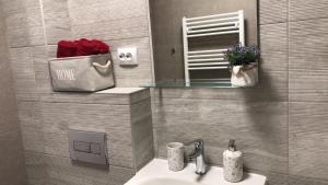 锡吉什瓦拉Anna’s lovely Home的一间带水槽和镜子的浴室