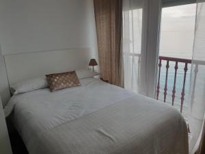 贝尼多姆Las Damas Piso18的一间卧室设有一张床和一个美景窗户。