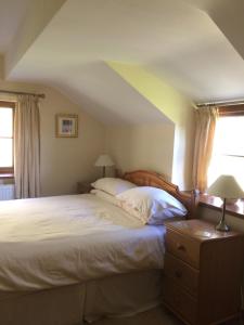 MeifodTAN Y GRAIG的一间卧室设有一张大床和两个窗户。
