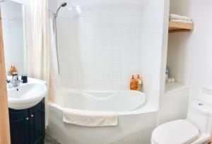 魁北克市圣查尔斯湖领域酒店的带浴缸、盥洗盆和卫生间的浴室
