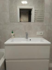 赫梅利尼茨基Апартаменти Люкс2的浴室设有白色水槽和镜子
