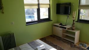 BrestovitsaКъща Зорница的一间绿色客房,墙上配有电视
