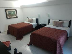 比亚埃尔莫萨Hotel Maya Tabasco的一间酒店客房,房间内设有两张床