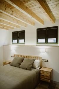 AgésCasa Rural el Cocodrilo的一间卧室设有一张床和两个窗户。