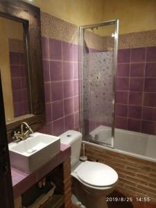 AguileraCasa Rural La Charolesa的浴室配有卫生间、盥洗盆和淋浴。