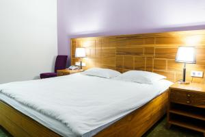 阿斯塔纳斯奎尔酒店的一间卧室配有一张大床和木制床头板