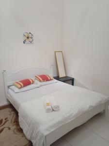 阿罗士打亚罗士打哈兹民宿的卧室配有带红色枕头的大型白色床