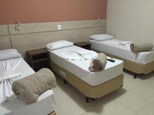 阿帕雷西达Santuário Palace Hotel的医院里一间有三张床的房间