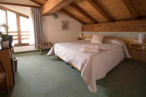 基亚文纳克里米亚酒店 的一间带一张床的卧室,位于带木制天花板的房间内