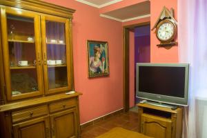 切尔诺夫策诺斯公寓 的客厅配有电视和墙上的时钟