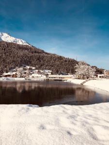 克洛斯特斯Studio in Klosters的地面上积雪的水体