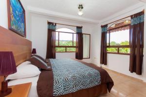 阿约拉港Hotel Twin Galápagos的一间卧室设有一张床和两个窗户。
