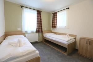 博兹达尔Apartmány AURA的一间卧室设有两张床和窗户。