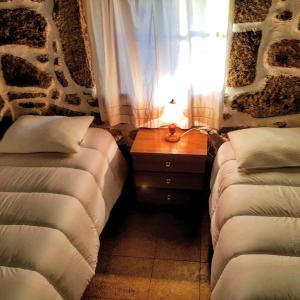 贝尔蒙特Dona Gracia Belmonte的客房设有两张床和一张带台灯的桌子。