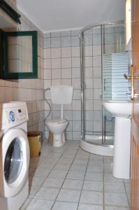 RepanídhionTerra Lemnia B的浴室配有卫生间、淋浴和盥洗盆。