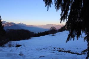 PradaResidenza il bosco的远处有山的雪覆盖的斜坡