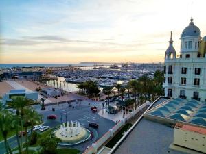 阿利坎特Alicante Room and gayfriendly的海港和建筑的城市景观