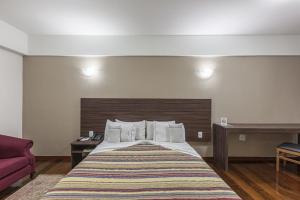 贝廷阿巴酒店的酒店客房,配有一张床和一张红色的沙发