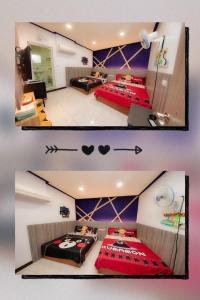 小琉球岛小琉球琉恋民宿的卧室两张照片,配有两张床