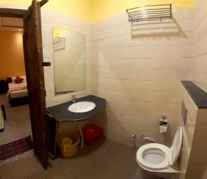 焦特布尔Jodhpur Palace Guest House的浴室配有白色卫生间和盥洗盆。