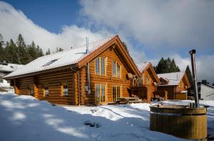 冬天的Luxus-Ferienhaus Blockhaus Chalet Nr 2 Toplage am Feldberg mit Sauna, Outdoor-Hottub, Kamin auf 1300m üM