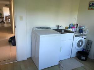 TamahereFieldays Dream的厨房配有洗衣机和水槽