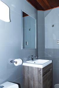 瓦拉斯Hotel Santa Cruz的一间带水槽、镜子和卫生间的浴室