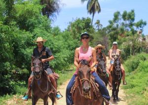 埃斯孔迪多港Selina Puerto Escondido的一群骑马的人在土路下骑着