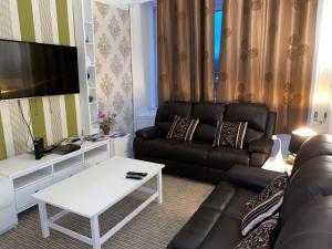 邓巴顿Loch Lomond Apartments的带沙发和电视的客厅