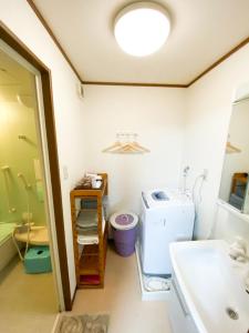 大阪Osaka Nipponbashi Doutonbori Family House的一间带水槽和洗衣机的浴室