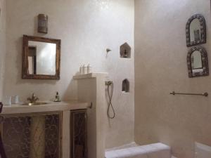 GhazouaVilla Salvatore的带淋浴、盥洗盆和镜子的浴室