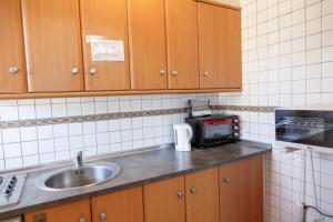 托雷维耶哈Apartamentos Atlas的一间带水槽和微波炉的小厨房