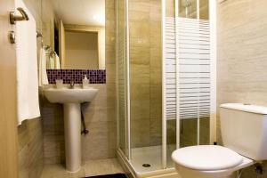 阿依纳帕Rainbow Apartments的带淋浴、卫生间和盥洗盆的浴室