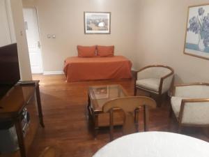 门多萨Millennium Departamento en Mendoza的配有床、桌子和沙发的房间