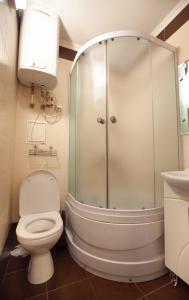切尔诺莫斯克Двухкомнатная квартира 300м от моря ул Парковая 18 отчетные док的带淋浴和卫生间的浴室