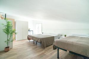 利多迪耶索罗Residence Comfort的一间卧室设有两张床和盆栽植物