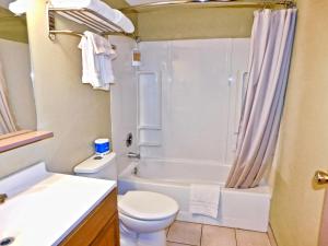 安克雷奇Americas Best Value Inn & Suites Anchorage Airport的浴室配有卫生间、浴缸和水槽。