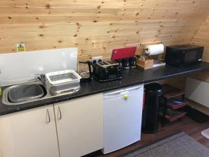 BreakishBreakish Bay Pods的厨房柜台设有水槽和微波炉
