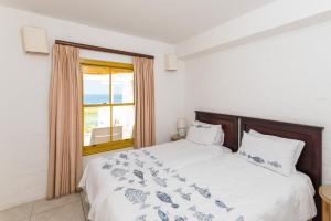 巴利托Santorini - Perissa 32的一间卧室设有一张大床和窗户