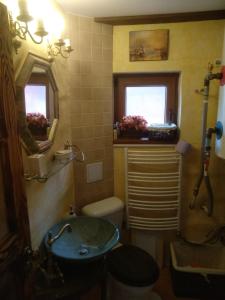 OdorínCozy family house的一间带水槽和卫生间的浴室以及窗户。