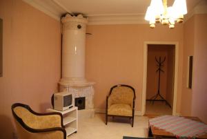 韦灵厄韦林格胡斯酒店的客厅设有壁炉和电视。