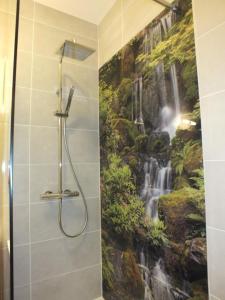 沙托鲁Residence Mifaly的浴室的墙上挂有瀑布壁画