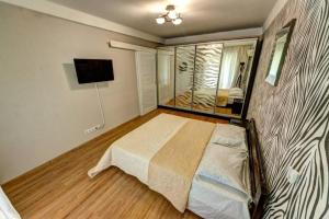 基辅Excellent apartment Druzhby Narodov boulevard 3a. Lybedskaya metro station的一间卧室配有一张床和一台电视