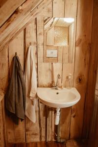 GataučiaiSunny Nights Homestead Rustic House的一间带水槽和镜子的浴室