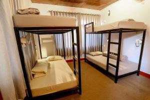 博卡拉Gaurishankar Backpackers hostel的配有两张双层床的客房位于一间