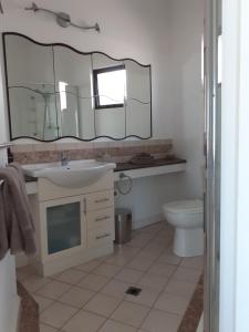 古尔瓦海雯木屋的一间带水槽、卫生间和镜子的浴室