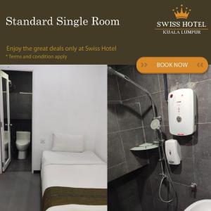吉隆坡Swiss Hotel Kuala Lumpur的两张照片,一间房间,配有一张床和一间浴室