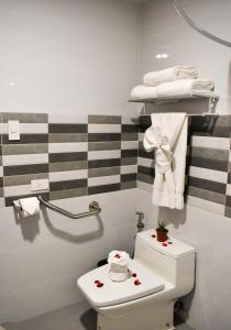 拉瓦格Hotel Lourdes的浴室配有白色卫生间和毛巾。