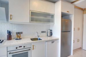 伊斯坦布尔埃米尔甘利套房公寓的白色的厨房配有水槽和冰箱