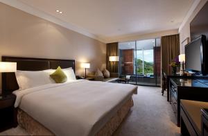 苏澳珑山林苏澳冷热泉度假饭店的酒店客房设有一张大床和一台电视。